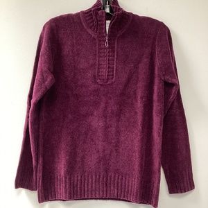 Solid mock neck  zipper chenille sweater